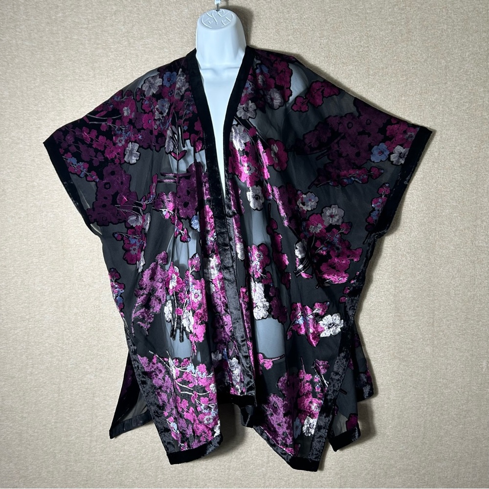 J Jill Velvet Burnout Kimono Cardigan Womens OS One Size Wrap Topper Open Floral